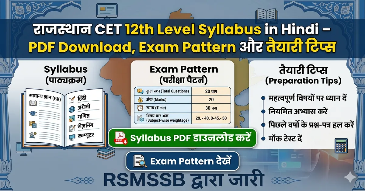 Rajasthan CET 12th Level Syllabus in Hindi 2026 PDF Download
